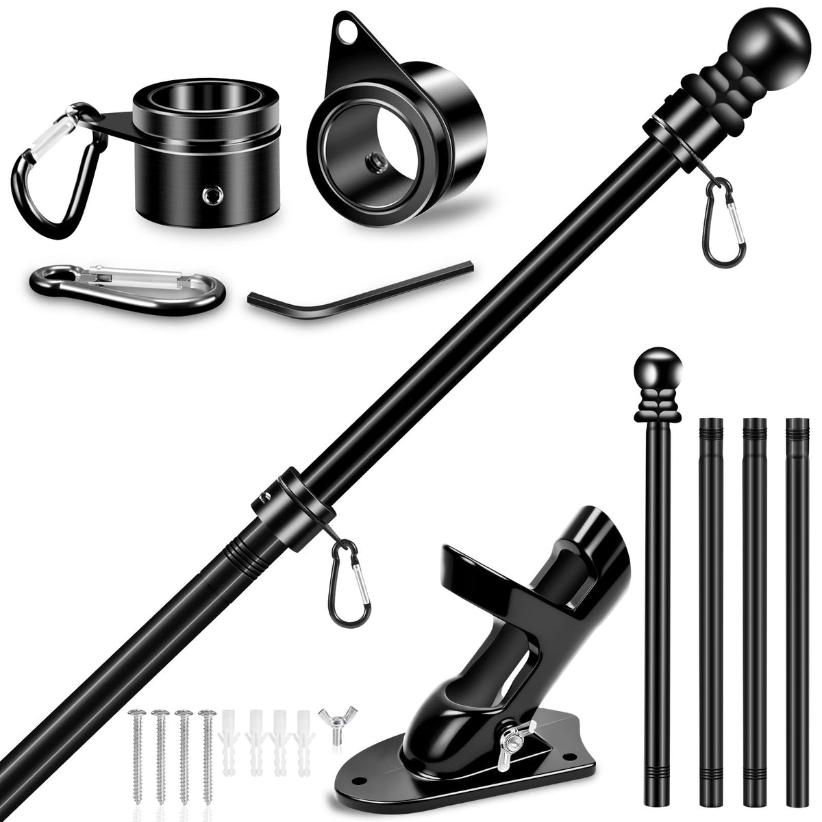 5 FT Stainless Steel Flag Pole Kit with Holder Bracket Q935