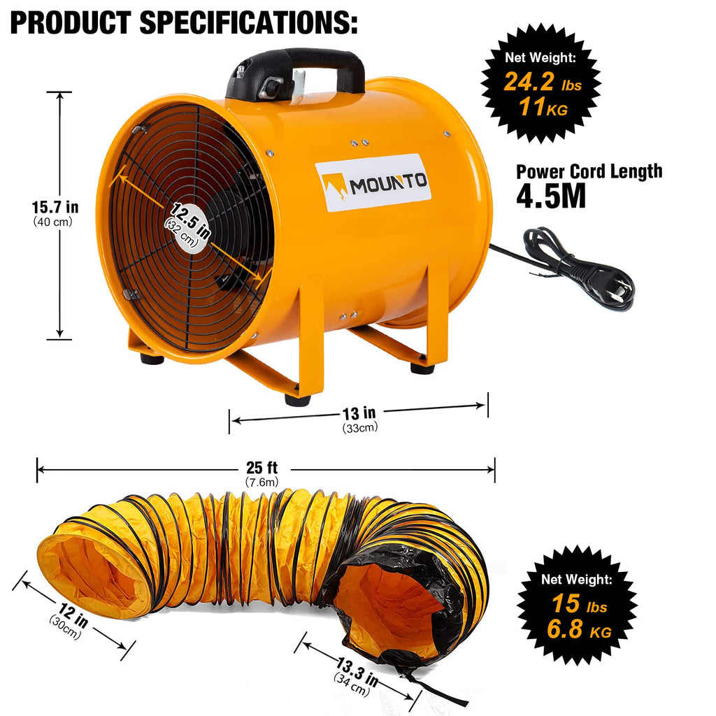 12-Inch Heavy Duty Cylinder Axial Fan with 25-Foot Vinyl Hose P268