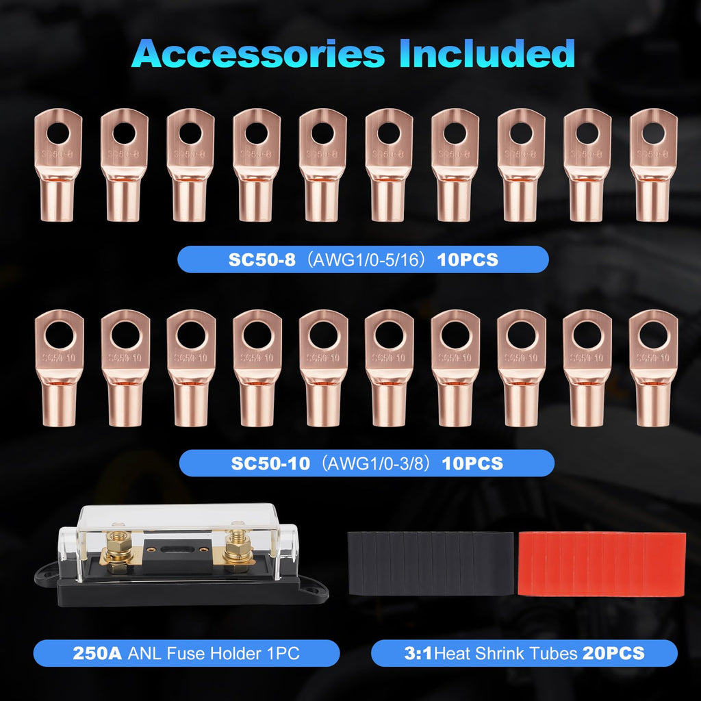 1/0 Gauge Copper Clad Aluminum Wire Kit with 250A ANL Fuse Holder X852917