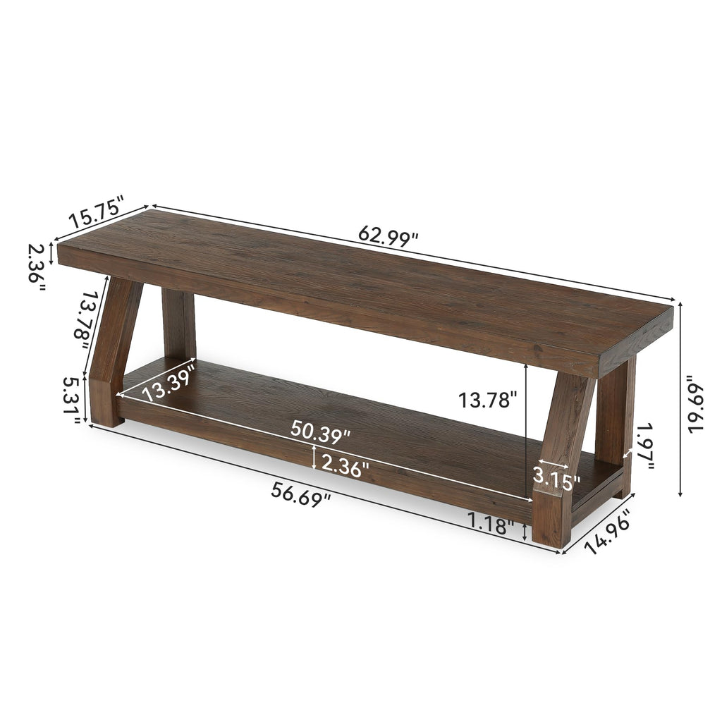 Solid Wood TV Stand, 2-Tier Media Console with Open Storage, Walnut Brown N91800