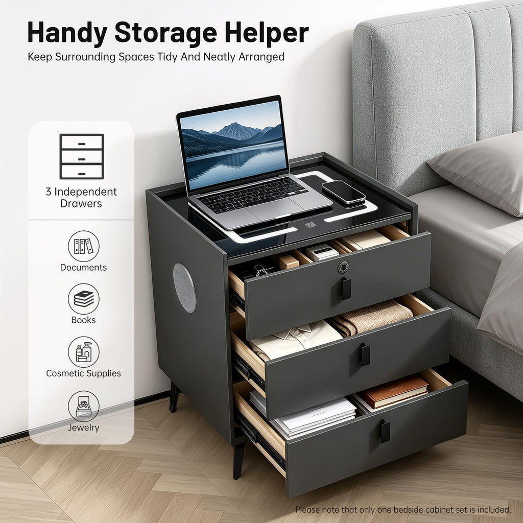 Smart LED Nightstand with Wireless Charging and Fingerprint Lock B410