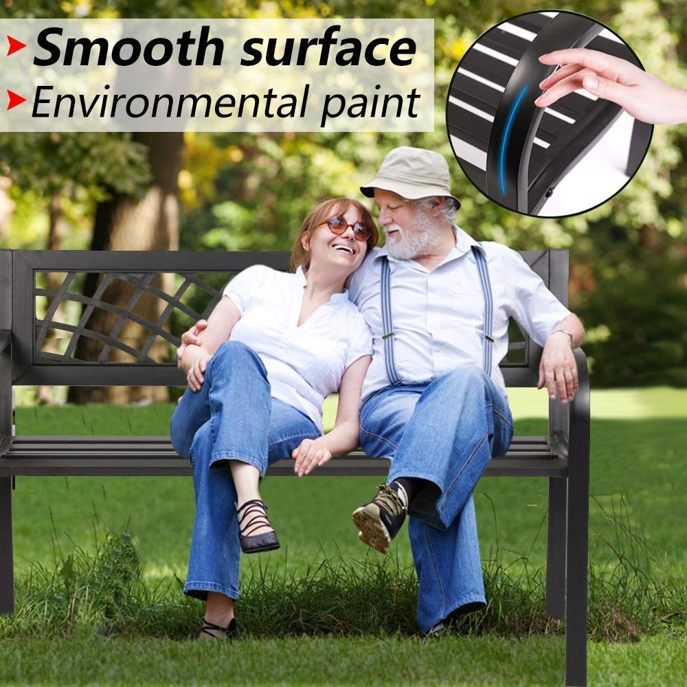 Black Metal Outdoor Patio Bench with Armrests Q574745