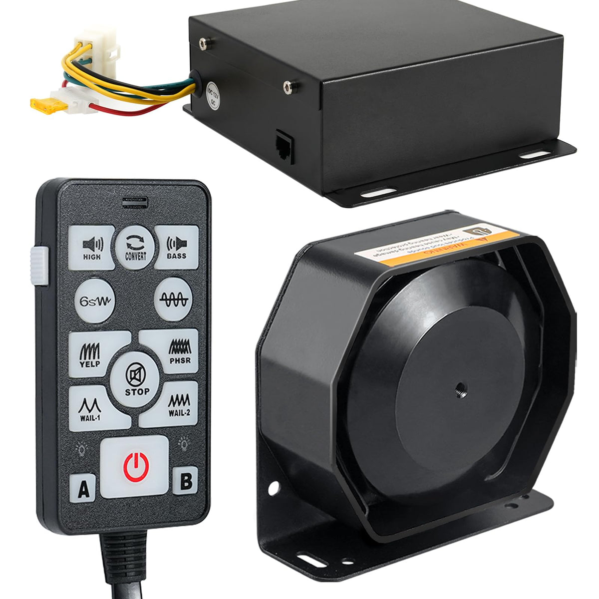 200W Emergency Slim Horn Speaker Siren PA System with Handheld Microphone L279153