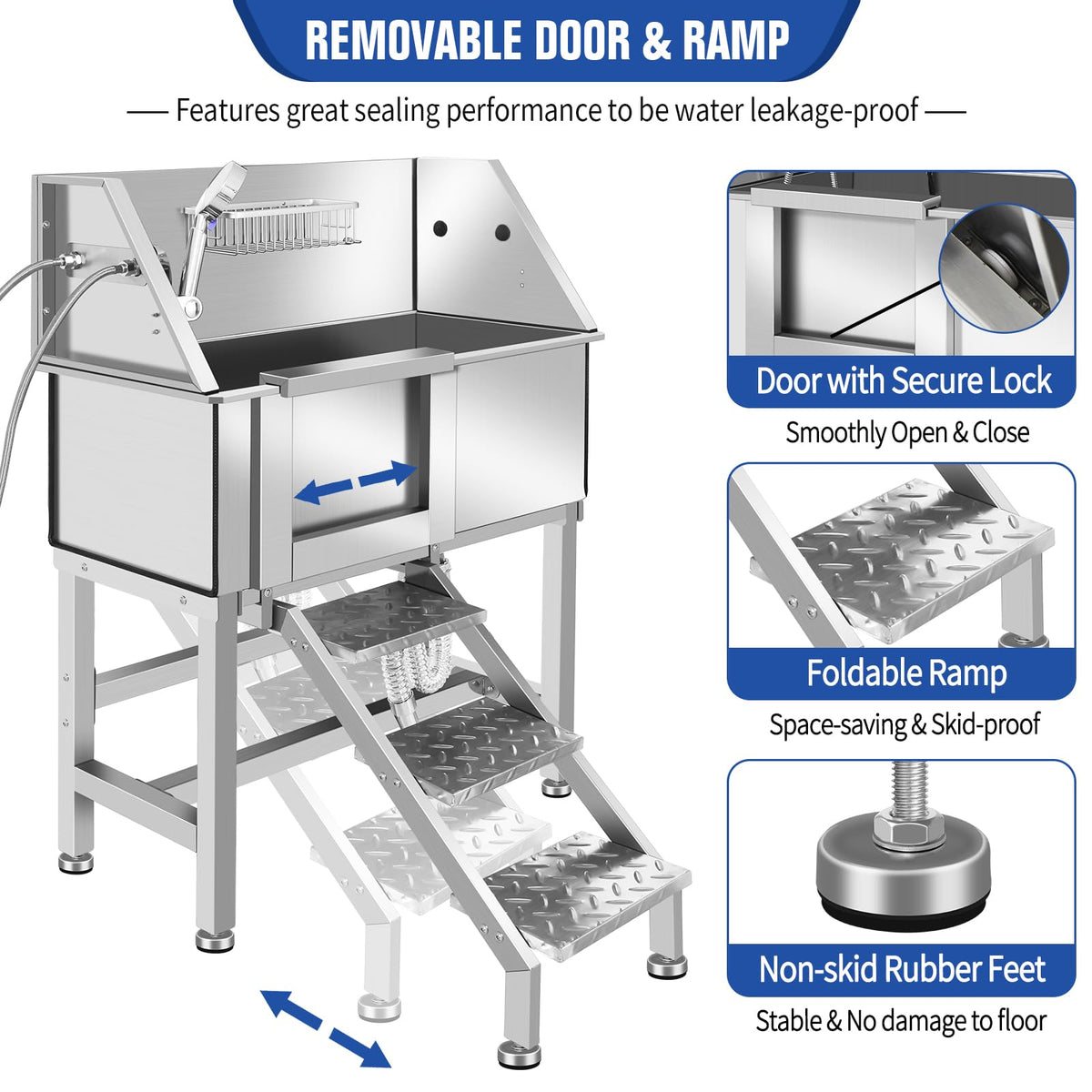 Stainless Steel Dog Grooming Tub with Stairs R860