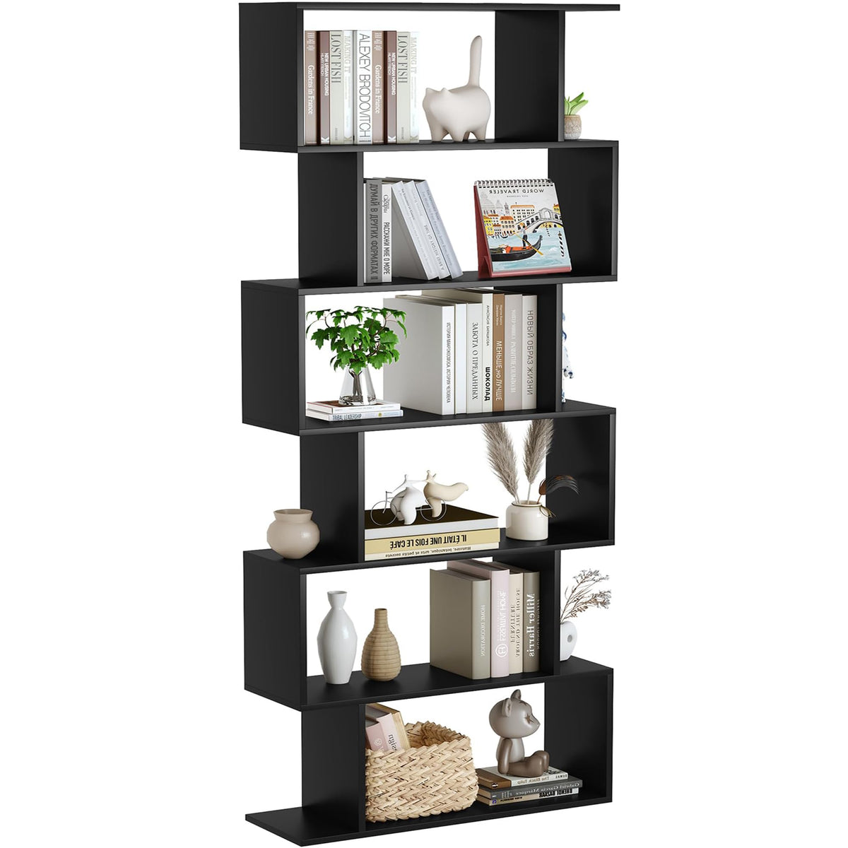 6-Tier Geometric S Shaped Wood Bookshelf U3802