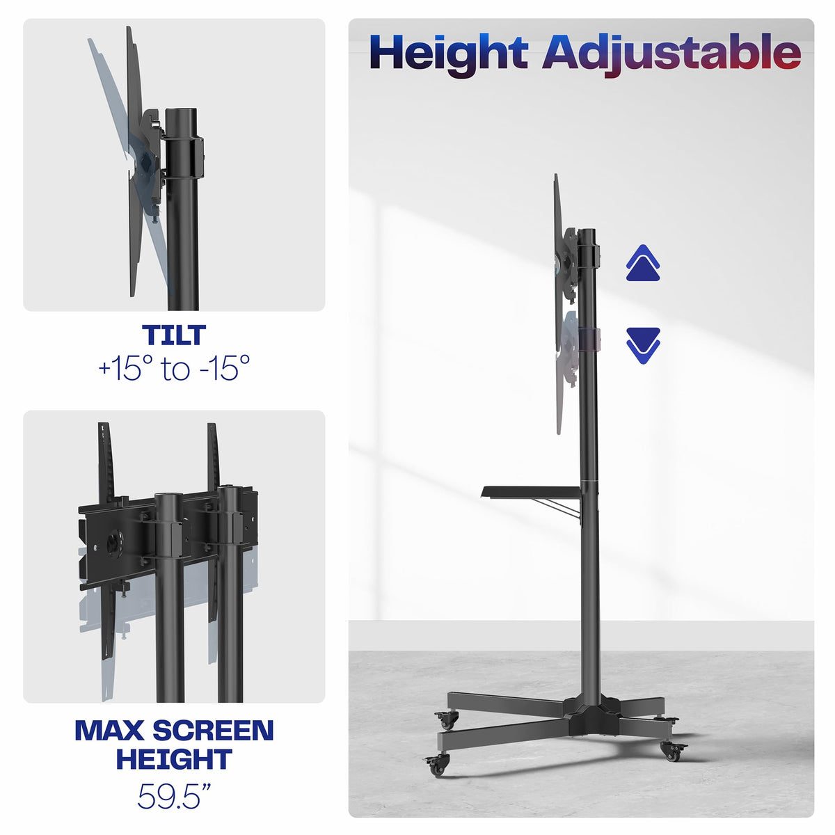 Black Mobile TV Cart for 32 to 83 inch Screens P150208