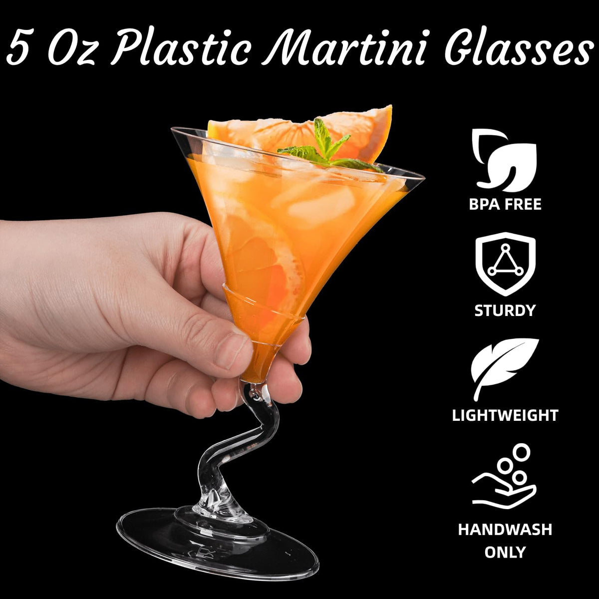 18 Pack 5 Oz Plastic Martini Glasses with Twisted Stem O931