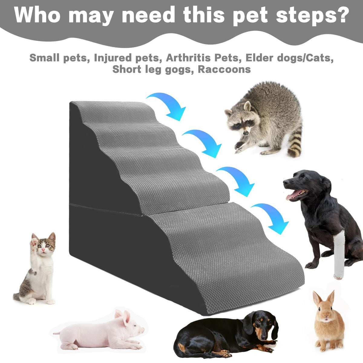 6-Step Grey Foam Dog Stairs Y726
