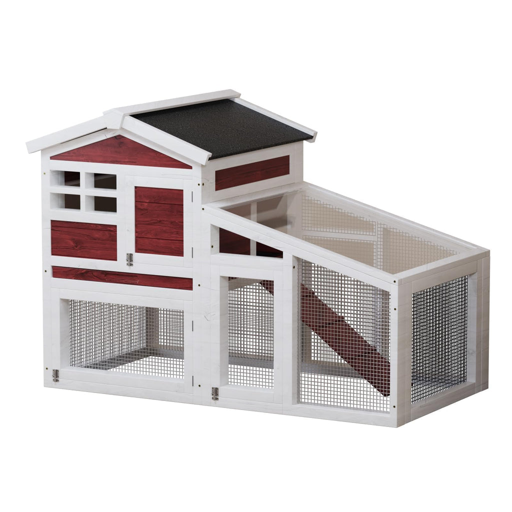 2-Tier Wooden Rabbit Hutch with Run U28316
