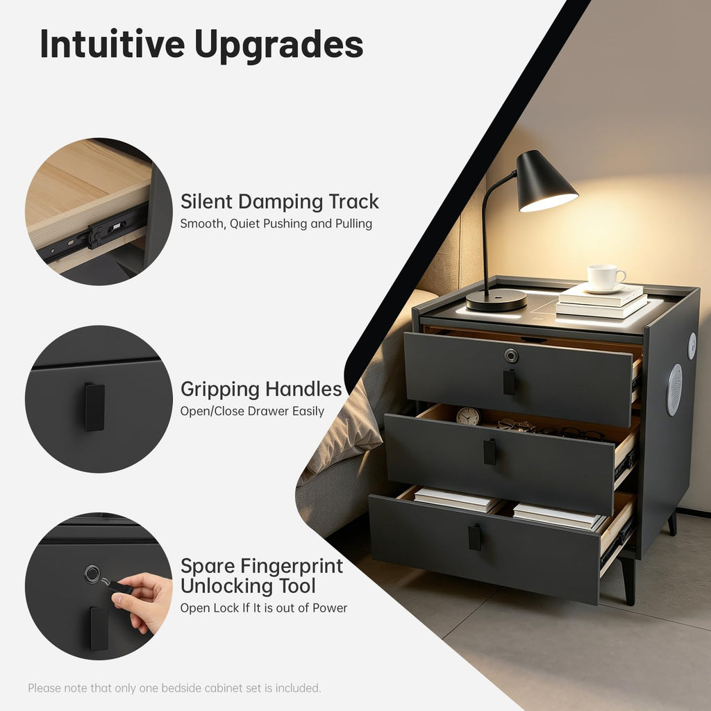 Smart LED Nightstand with Wireless Charging and Fingerprint Lock B410