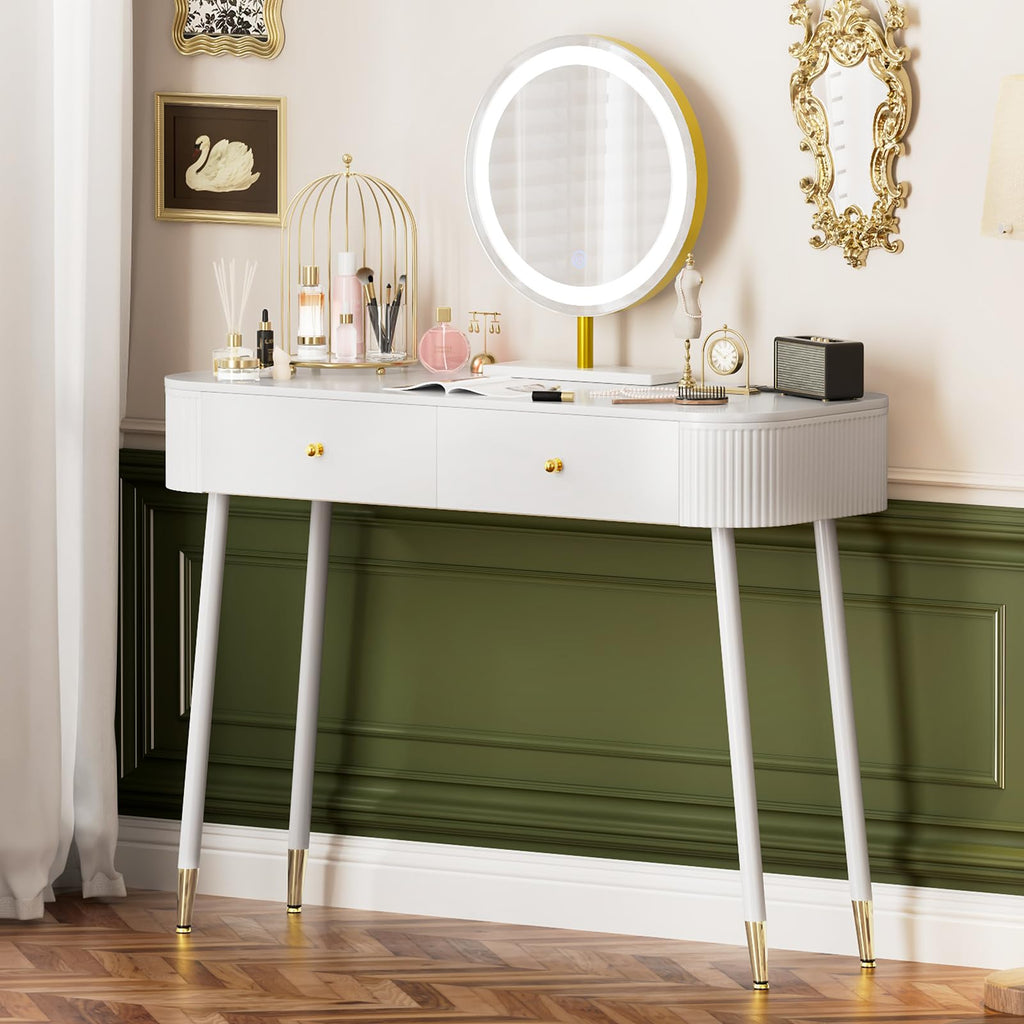 White 40" Vanity Desk with Mirror and Lights V6051