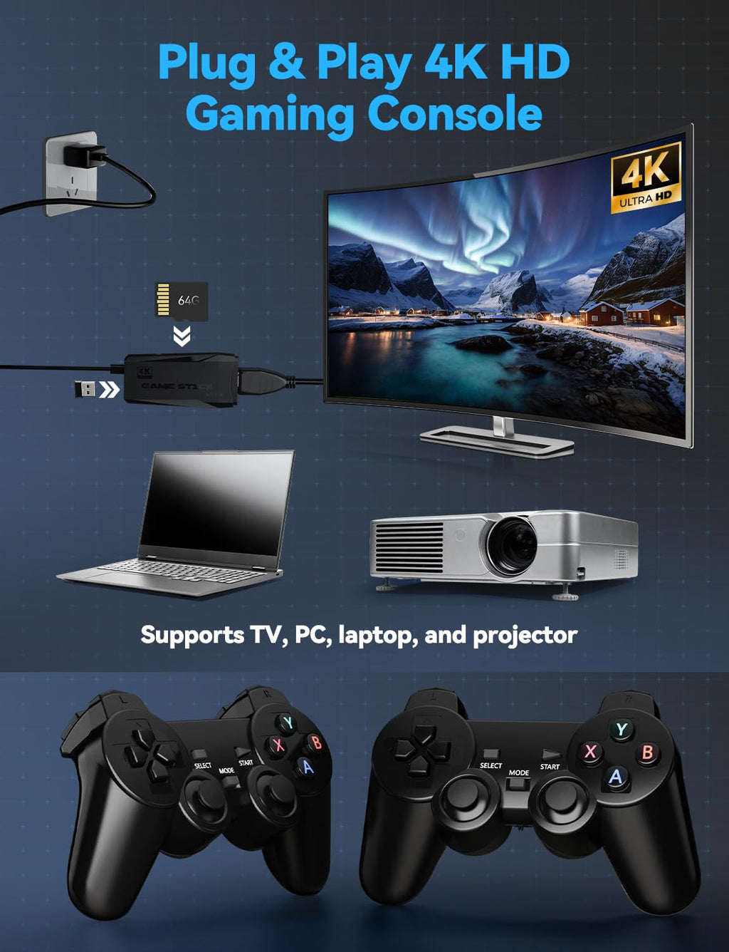 4K HDMI-Compatible Retro Gaming Console with 2.4G Wireless Controllers E280