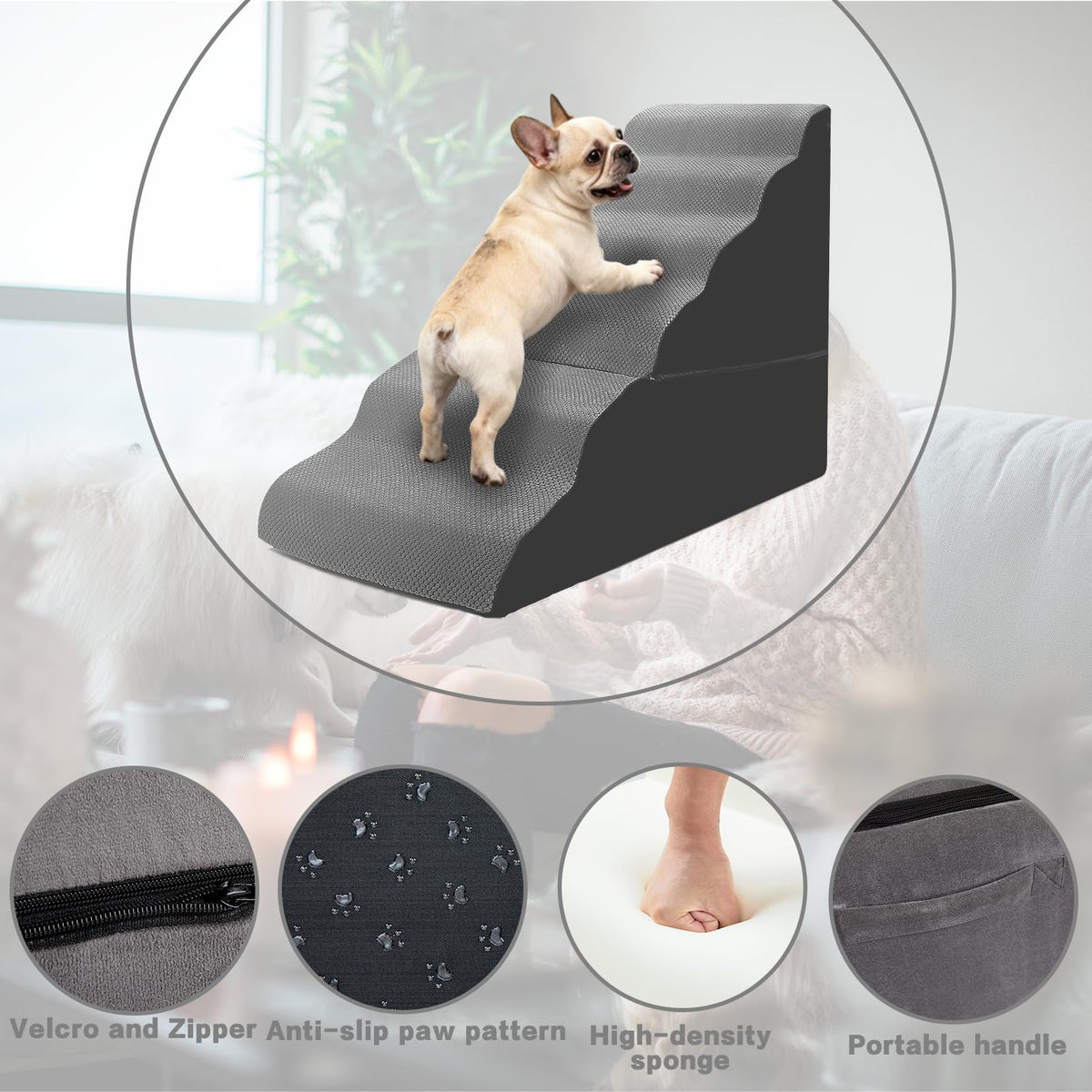 6-Step Grey Foam Dog Stairs Y726