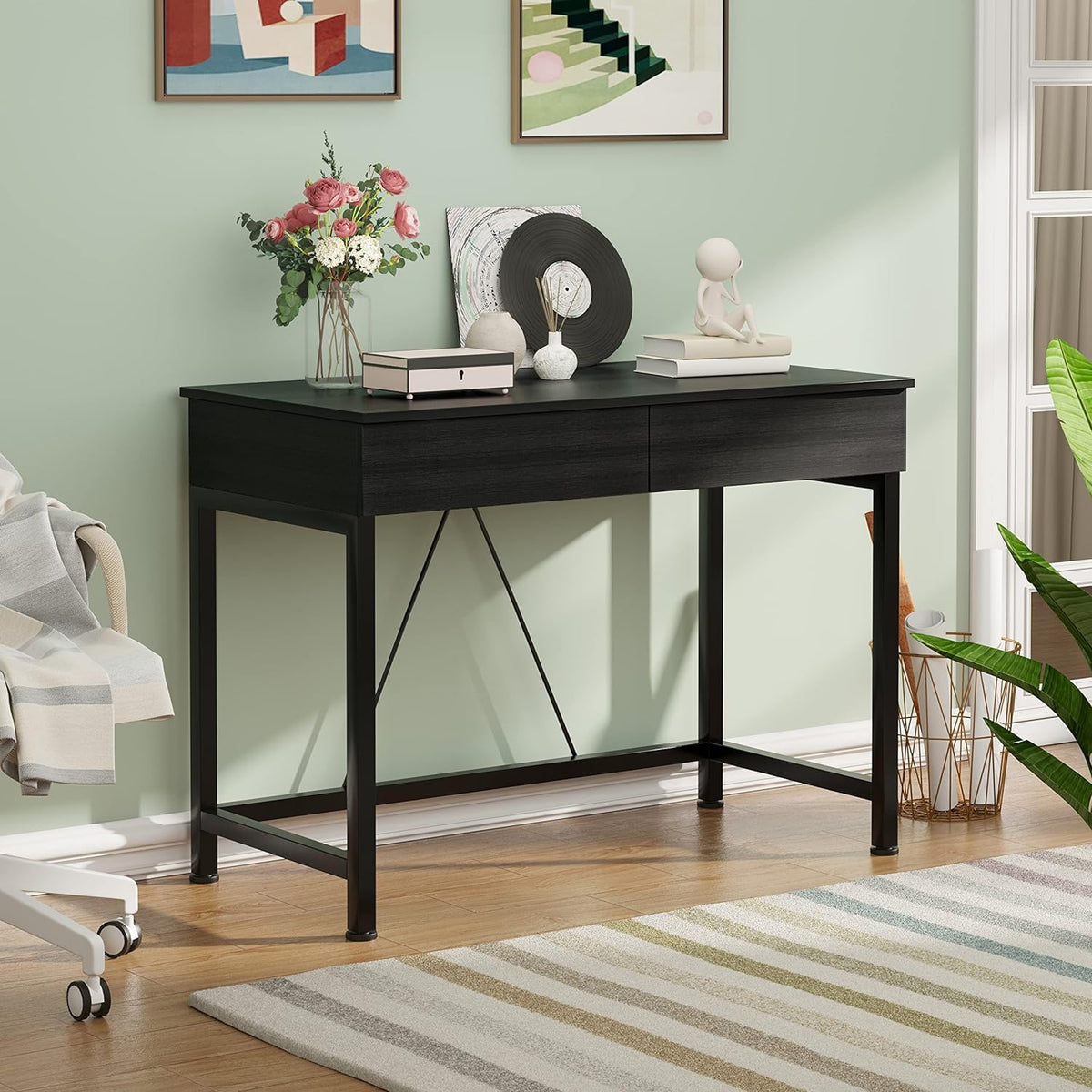 Black Wooden Computer Desk with Drawers Q664993