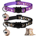2PCS Breakaway Cat Collars with Bell Glow in The Dark Black Purple L467