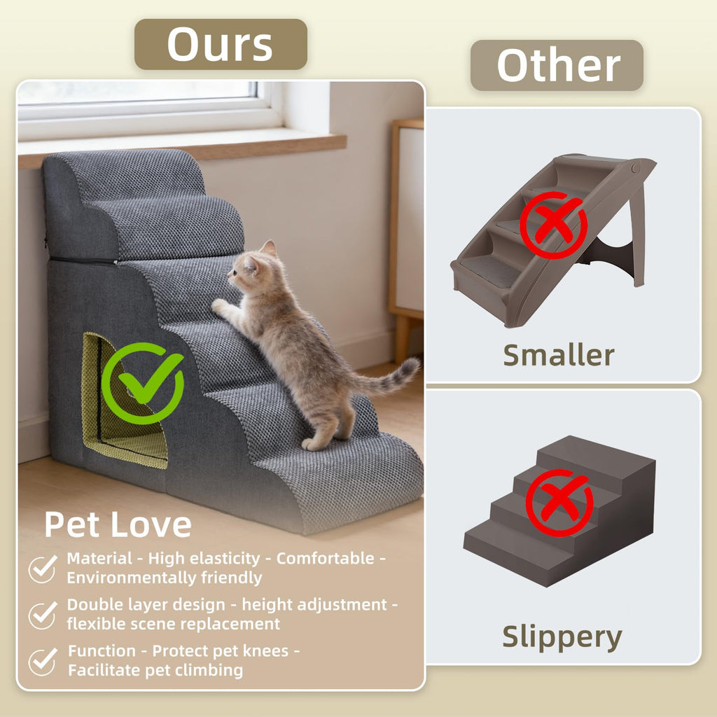 6 Step Non-Slip Grey Dog Stairs Y603