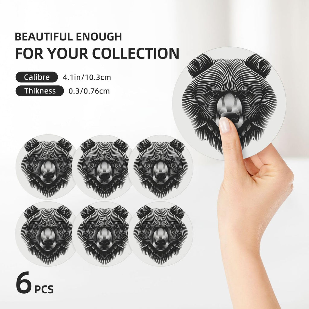 Black and White Bear Head Ceramic Coasters Set of 6 X1413