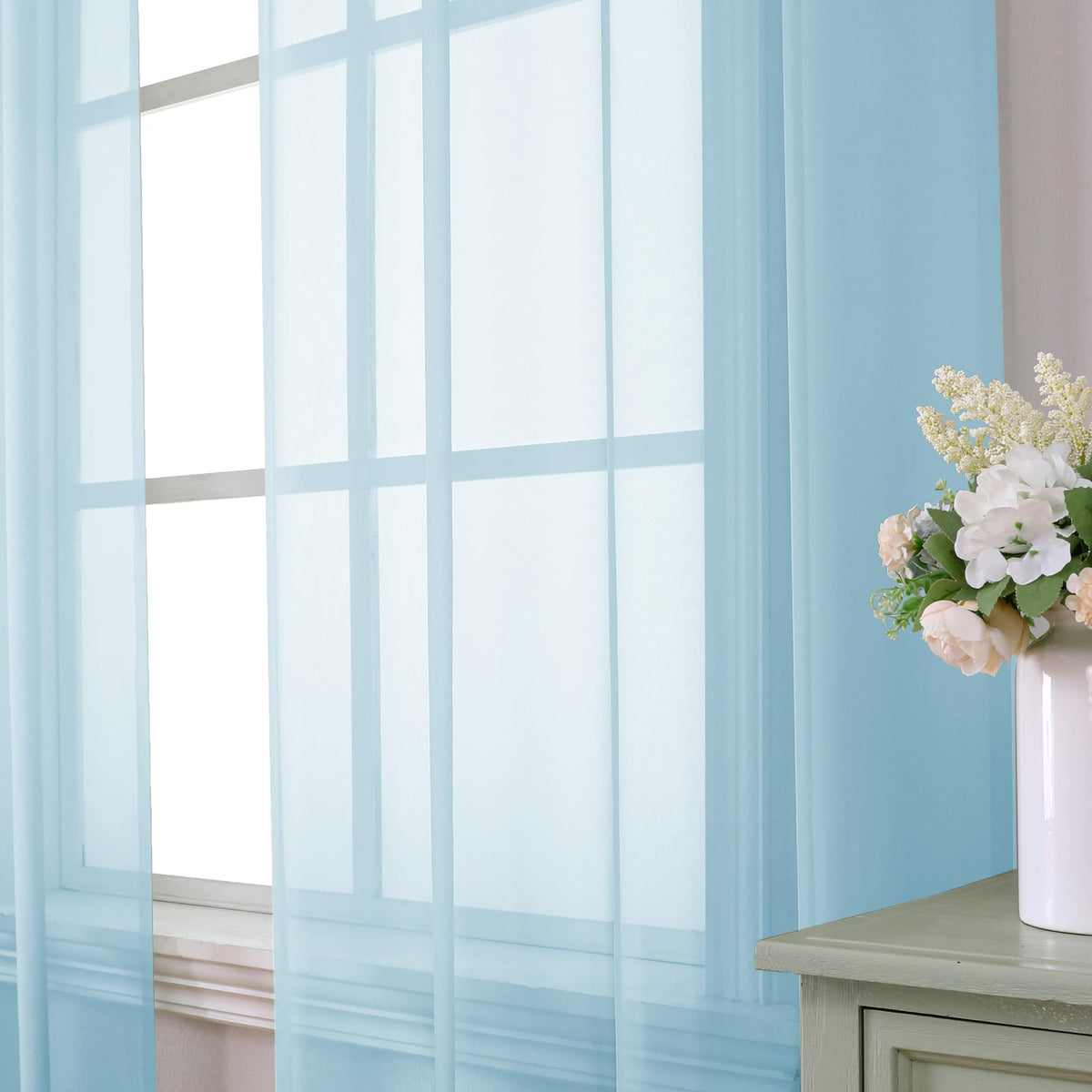 2 Pack Sky Blue Sheer Curtain Drapes 84 Inch Length 2 Panels S674