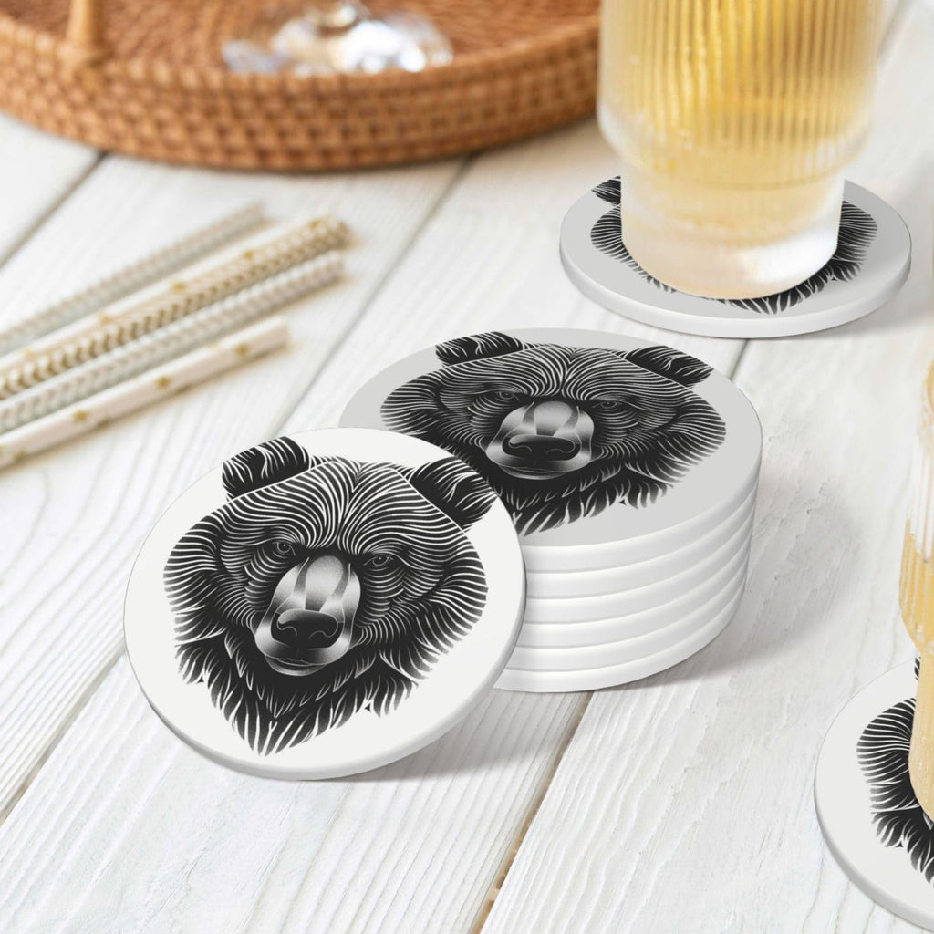 Black and White Bear Head Ceramic Coasters Set of 6 X1413