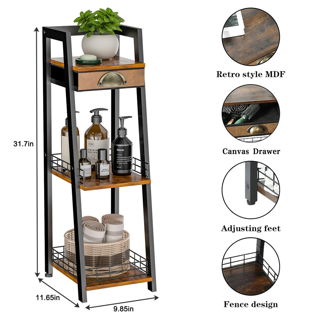 3-Tier Narrow Bathroom Shelves with Drawer F826