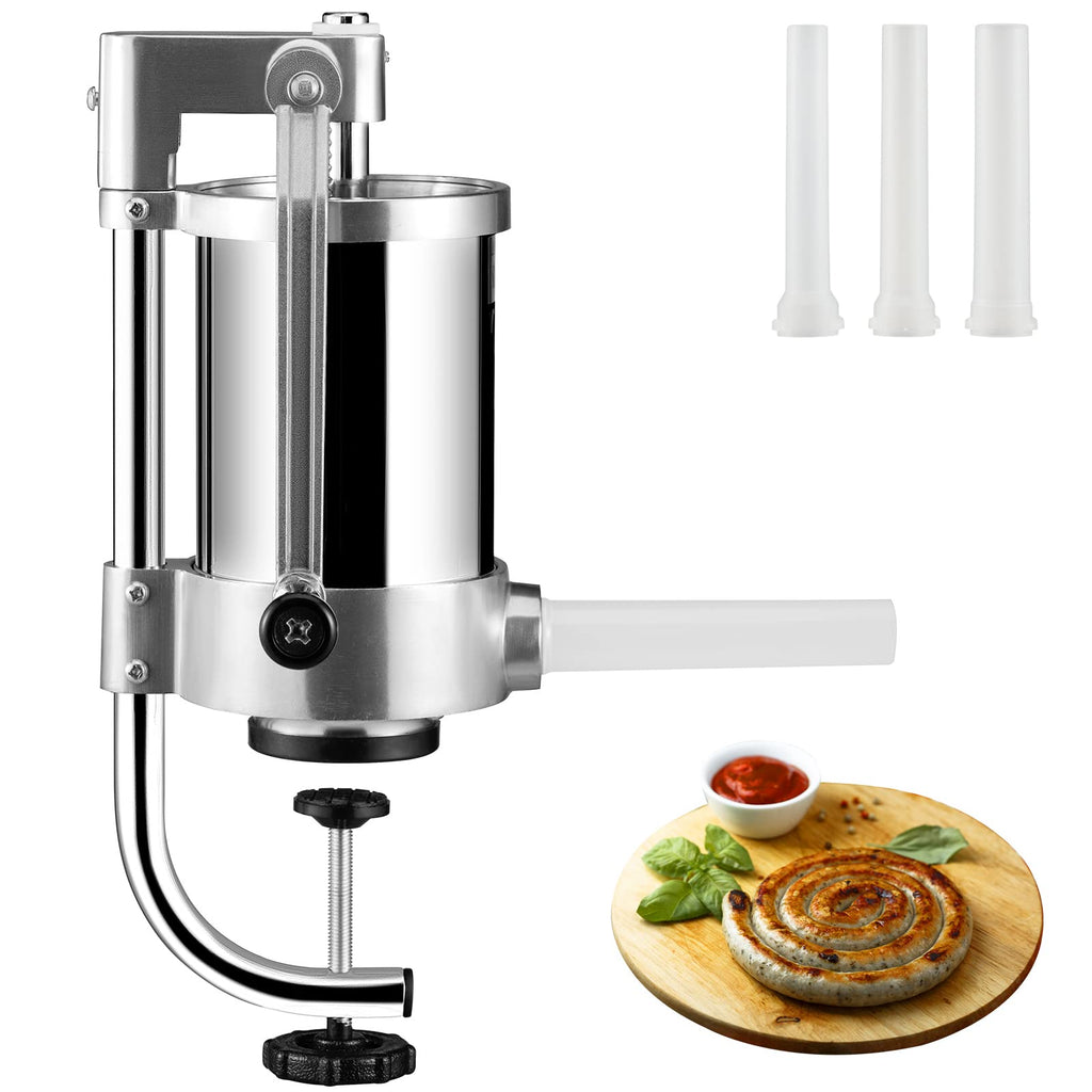 2.5LBS 304 Stainless Steel Vertical Sausage Stuffer with 3 Stuffing Tubes N93885