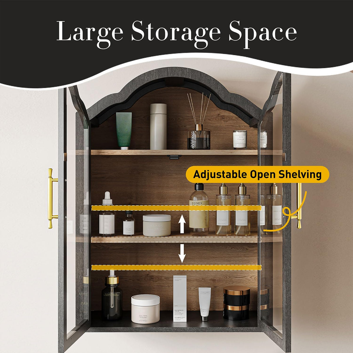 Black 31.5×23.6 Inch Wall Mounted Cabinet with Tempered Glass Doors S2799