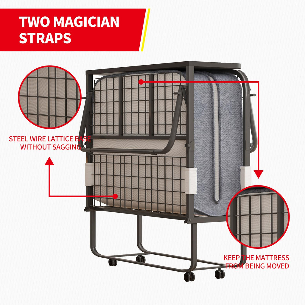 Folding Bed with 5" Memory Foam Mattress and 4 Lockable Wheels D565