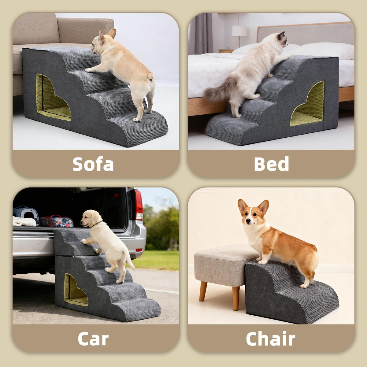 6 Step Non-Slip Grey Dog Stairs Y603