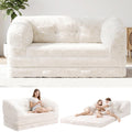 Convertible Folding Sofa Bed, 2 in 1 Portable Floor Couch & Foam Mattress with Handle, Space-Saving Faux Fur Futon Chair for Living Room, Bedroom, Guest Room (Loveseat, Beige) J3444