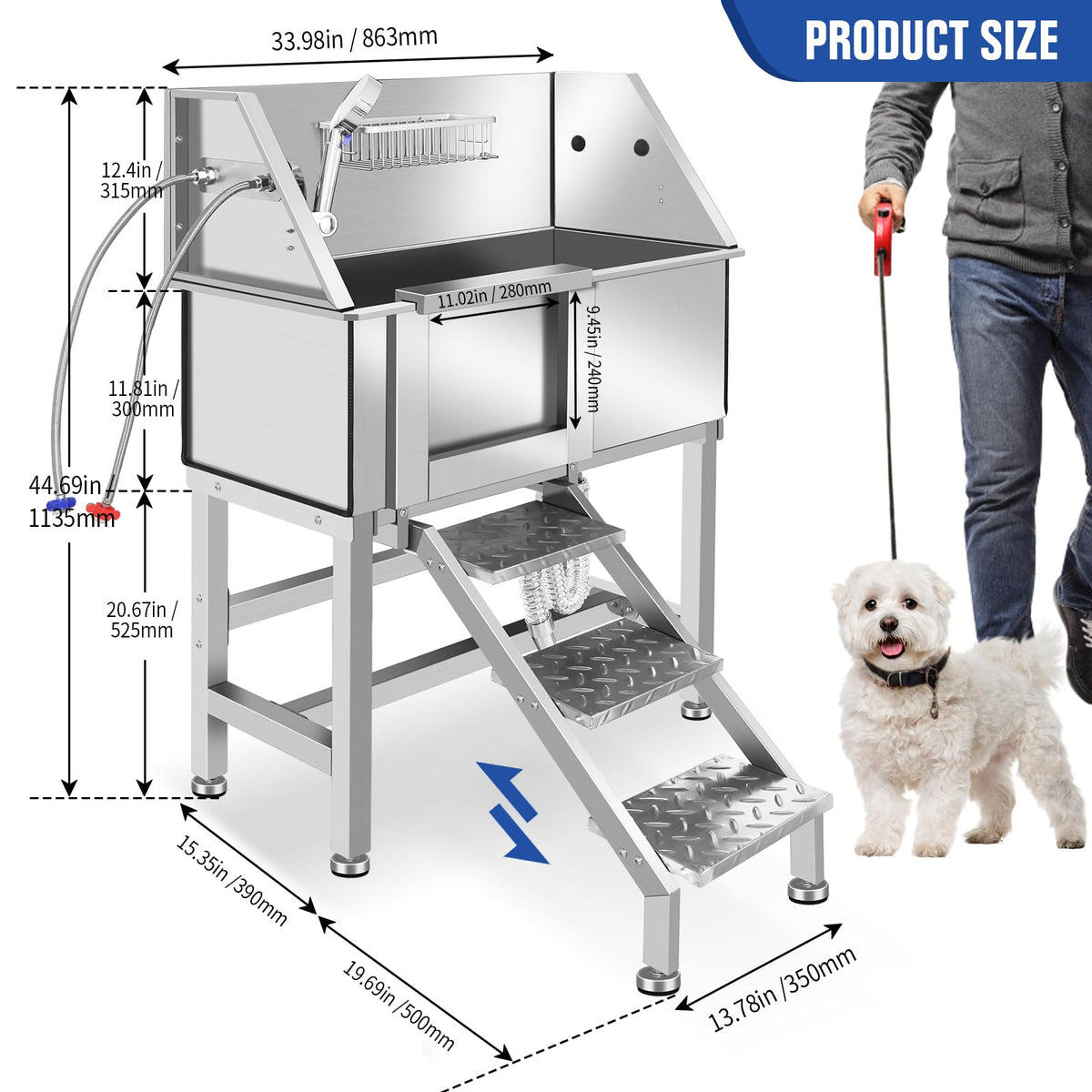 Stainless Steel Dog Grooming Tub with Stairs R860