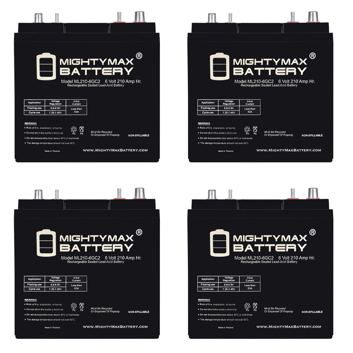 6V 210AH Dual Terminal SLA Replacement Battery 4 Pack N660672