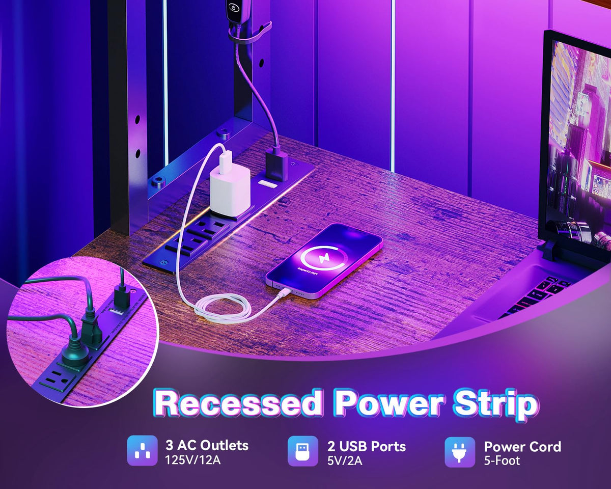 L Shaped Desk with LED Light & Power Outlet C1070