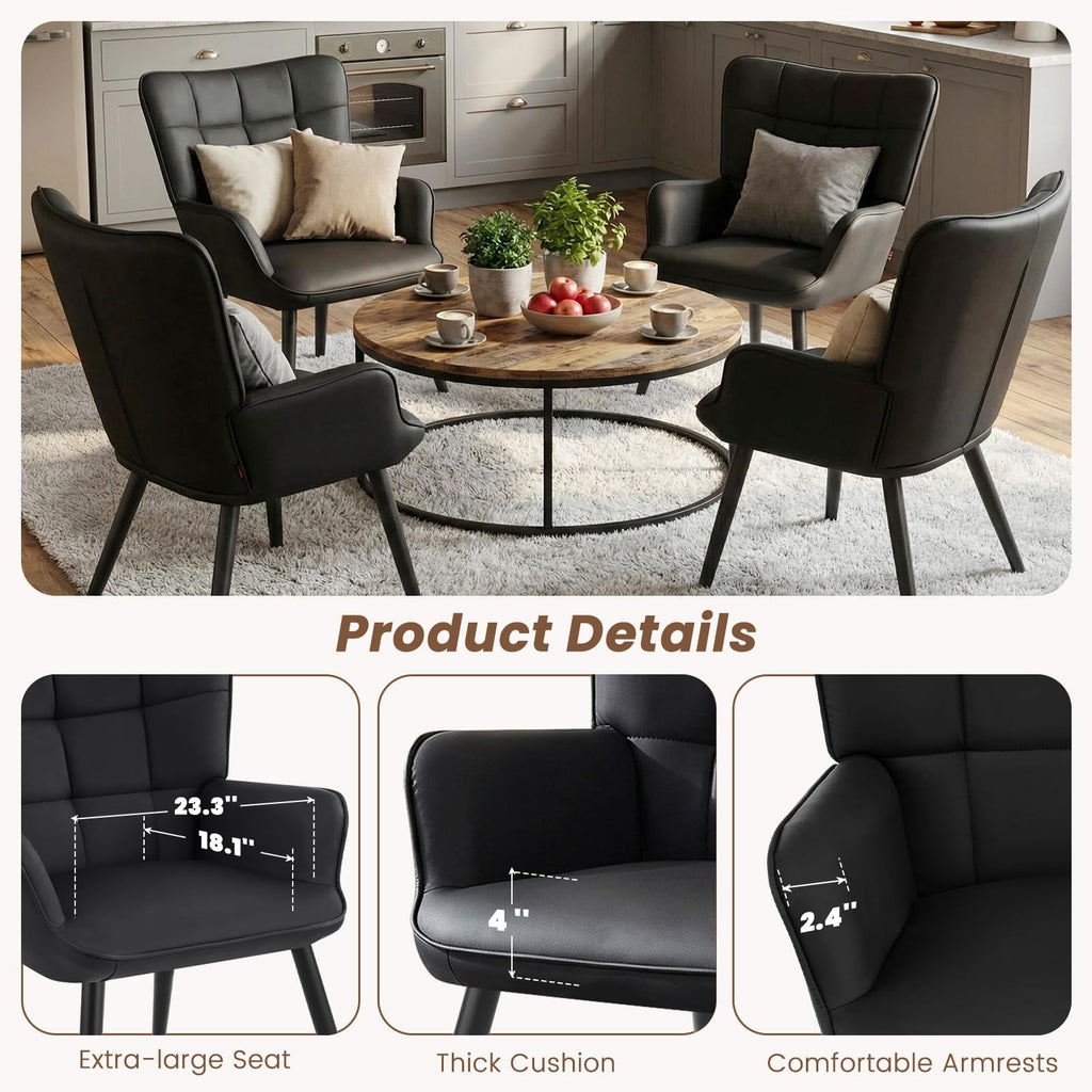 Black PU Leather Armchair with Metal Legs O555