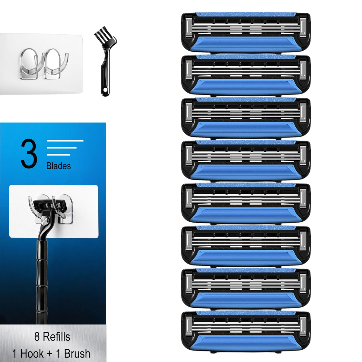Men's 3 Blade Razor Cartridge Refills, 8 Count H529