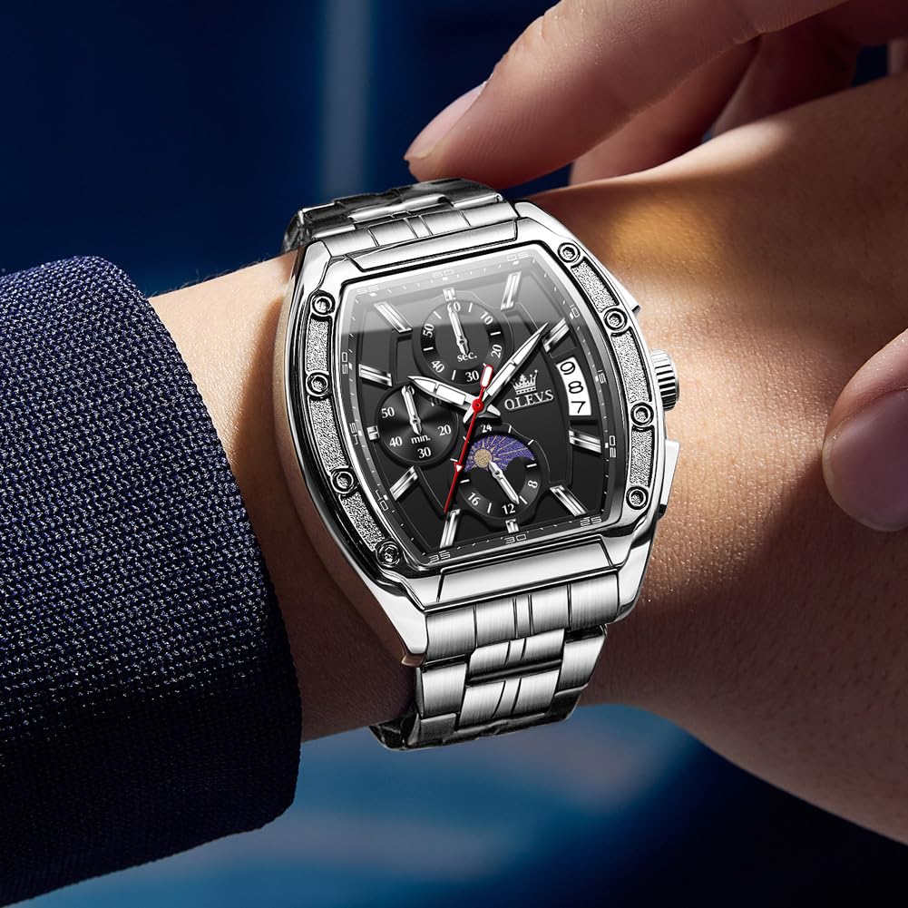 Men Big Square Face Chronograph Stainless Steel Dress Watch A140