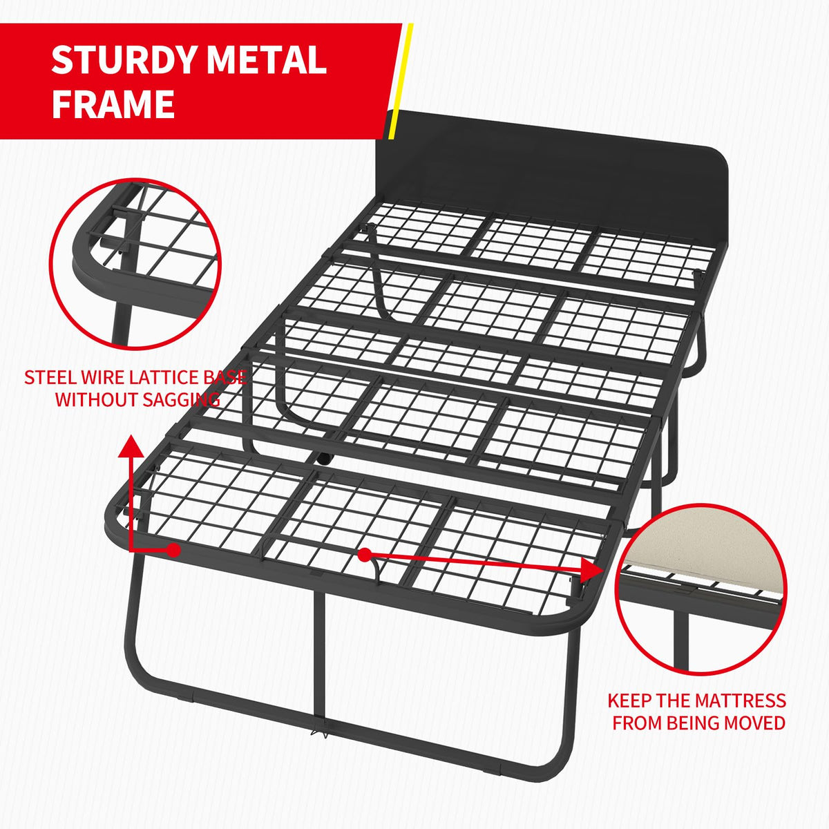 Folding Bed with 5" Memory Foam Mattress and 4 Lockable Wheels D565