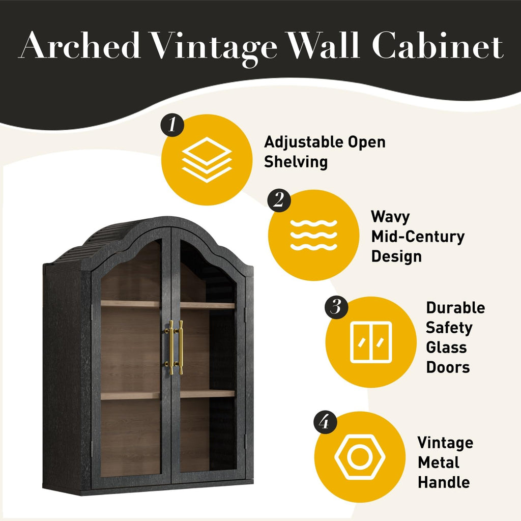 Black 31.5×23.6 Inch Wall Mounted Cabinet with Tempered Glass Doors S2799