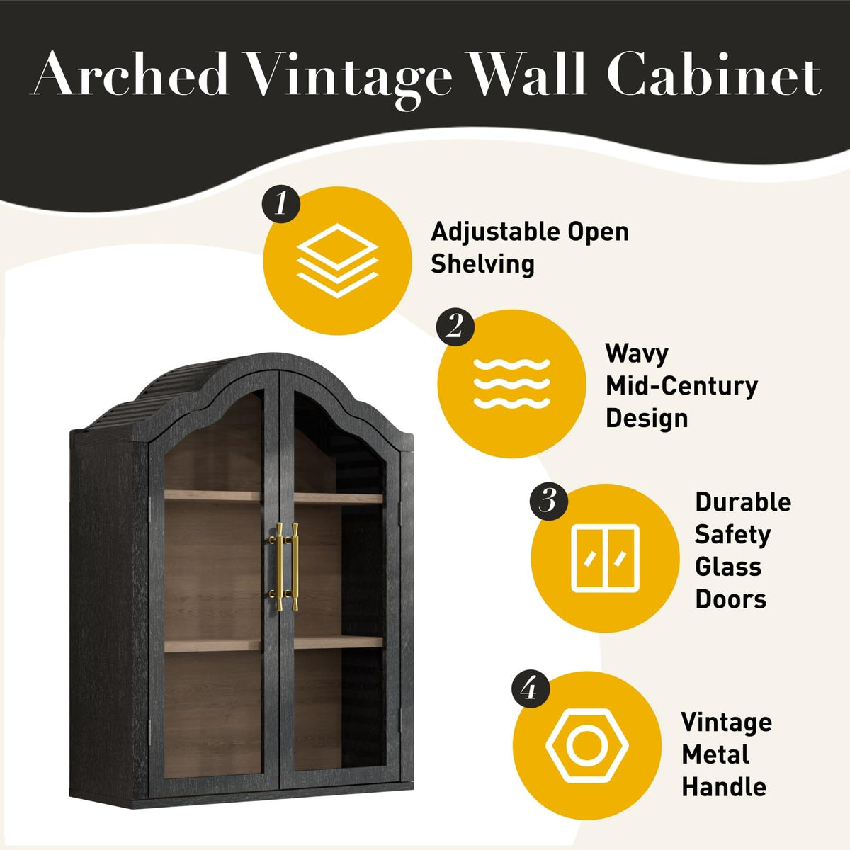 Black 31.5×23.6 Inch Wall Mounted Cabinet with Tempered Glass Doors S2799