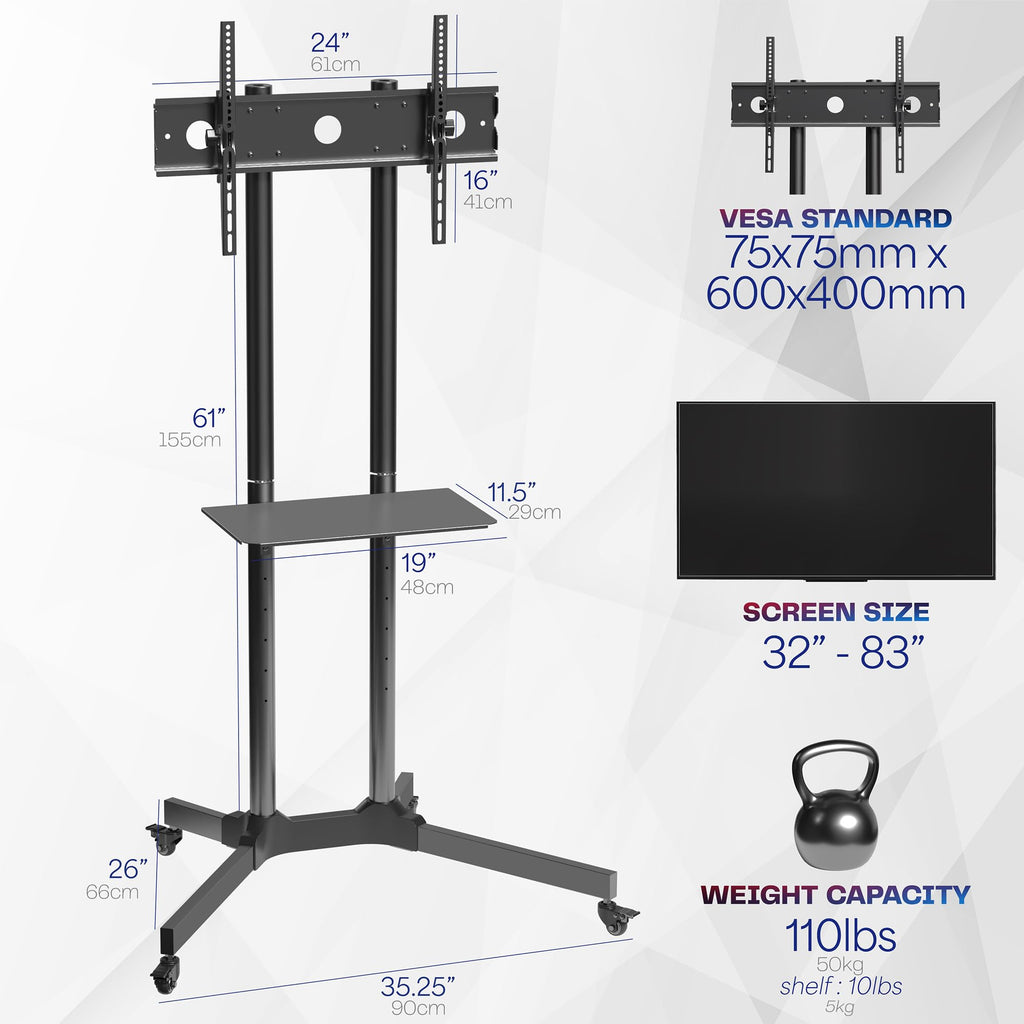 Black Mobile TV Cart for 32 to 83 inch Screens P150208