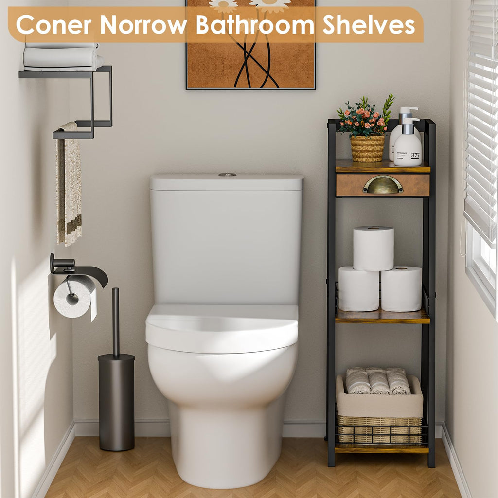 3-Tier Narrow Bathroom Shelves with Drawer F826