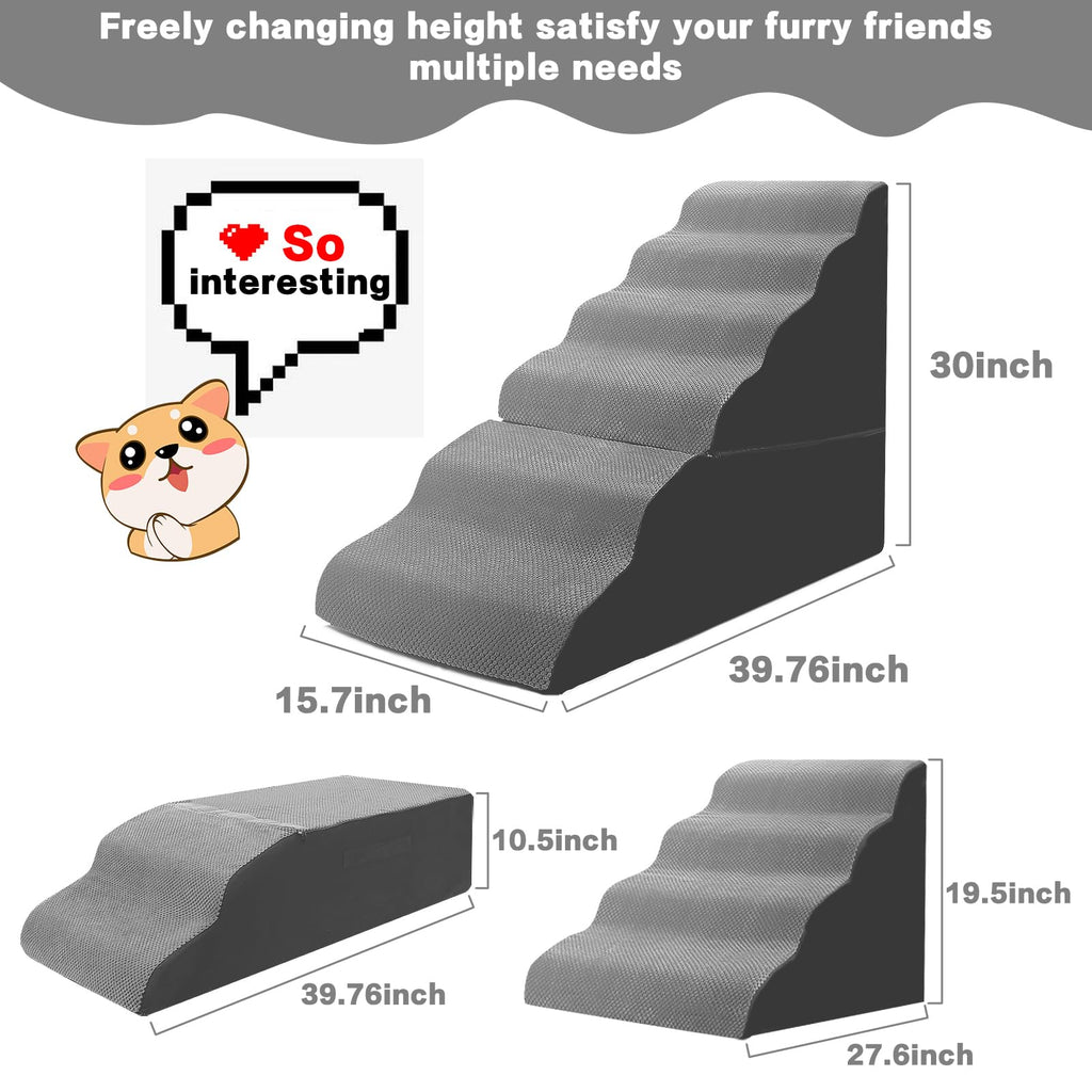 6-Step Grey Foam Dog Stairs Y726