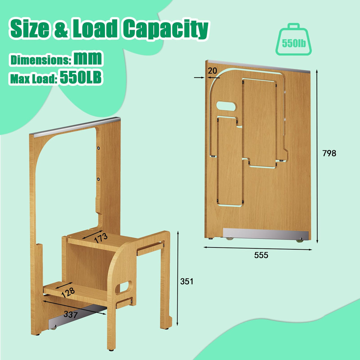 2 Step Foldable Wooden Ladder K61789