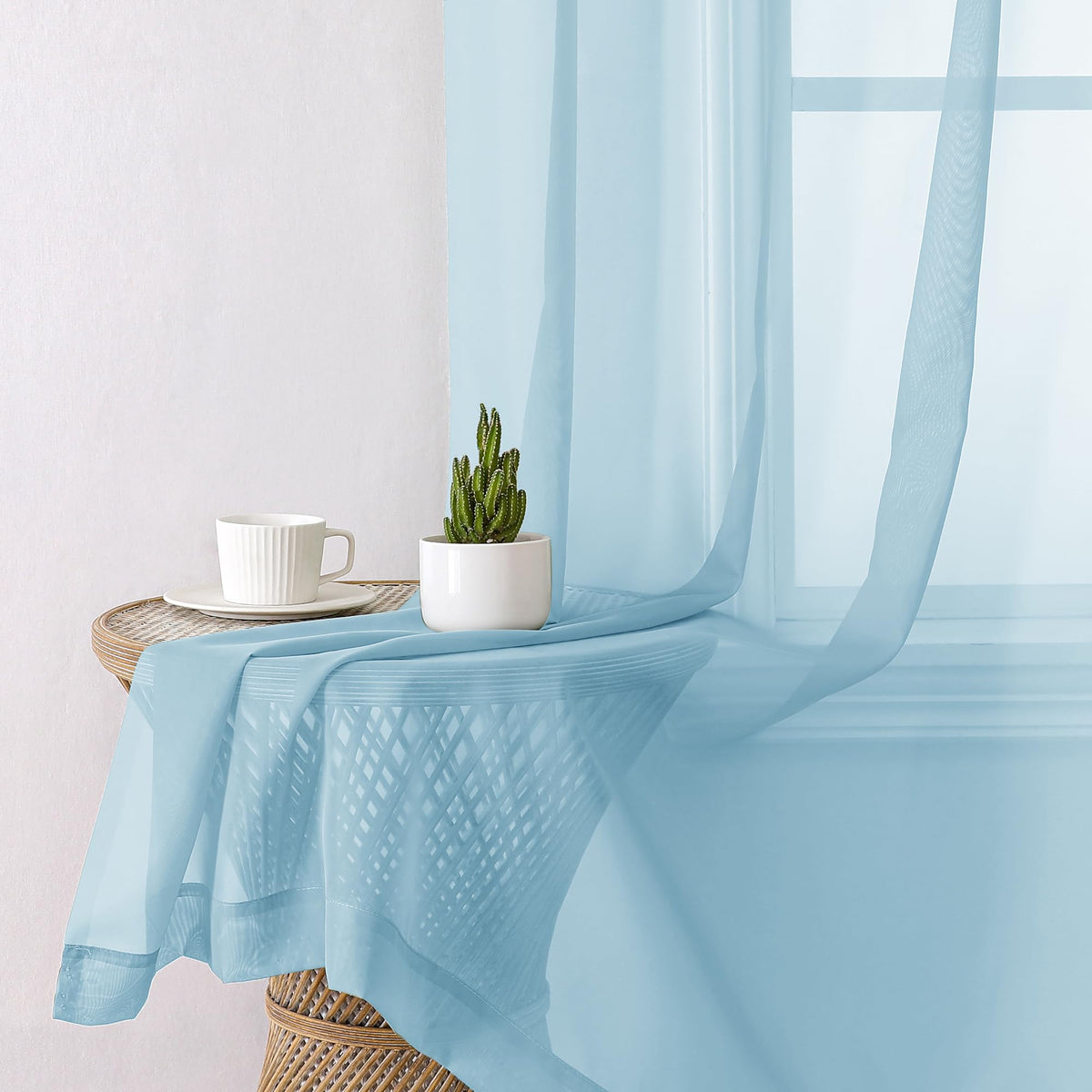 2 Pack Sky Blue Sheer Curtain Drapes 84 Inch Length 2 Panels S674