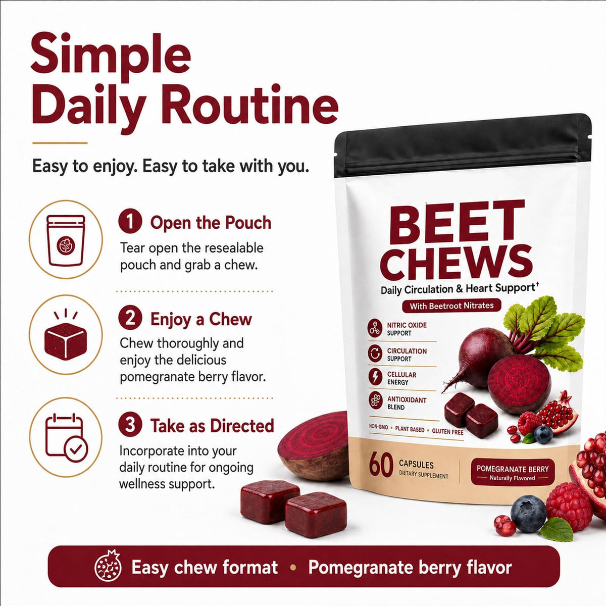 Beet Root Gummies with L-CoQ10 & Grape Seed, Berry Flavor, 60 Chew M23113