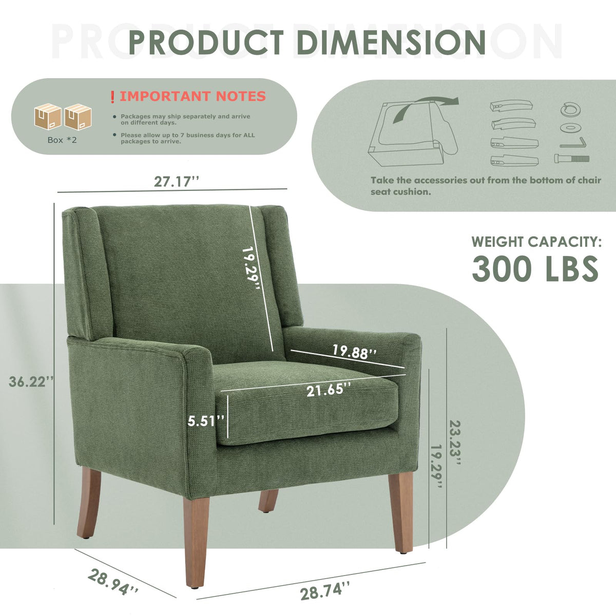 Green Upholstered Fabric Wingback Armchair Set of 2 K5541