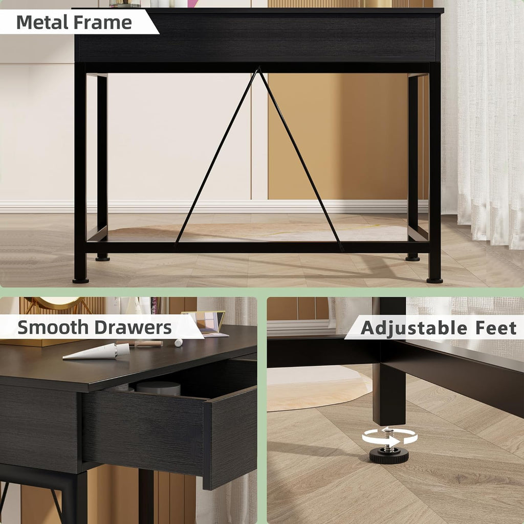 Black Wooden Computer Desk with Drawers Q664993