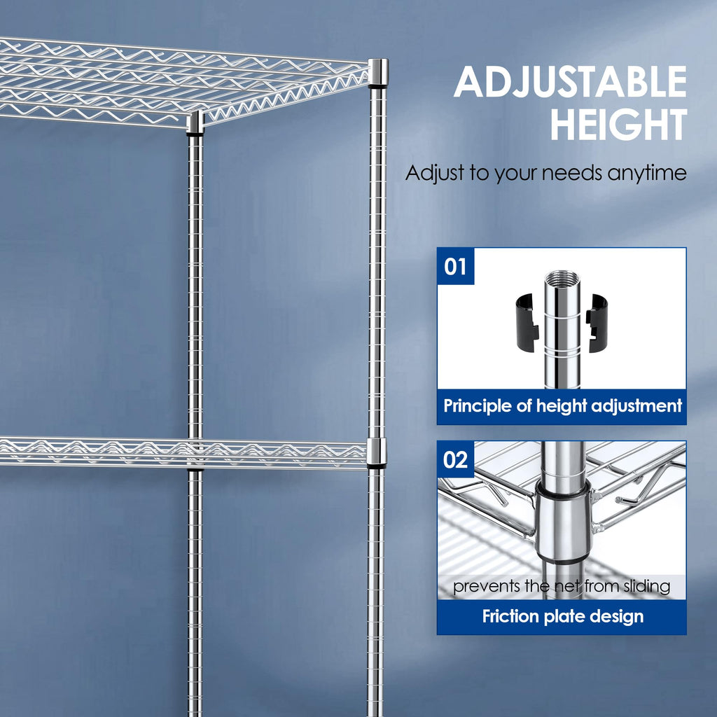 60" W 4-Tier Heavy Duty Wire Shelving 72" H x 24" D Metal Storage Rack with Wheels M559
