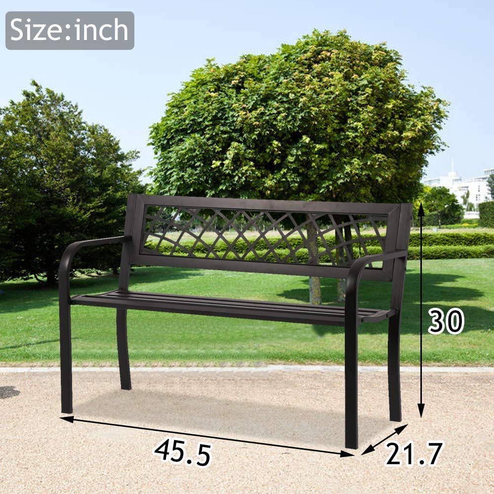 Black Metal Outdoor Patio Bench with Armrests Q574745