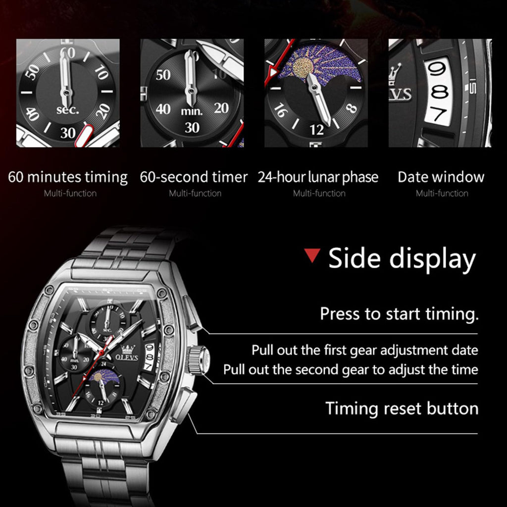 Men Big Square Face Chronograph Stainless Steel Dress Watch A140