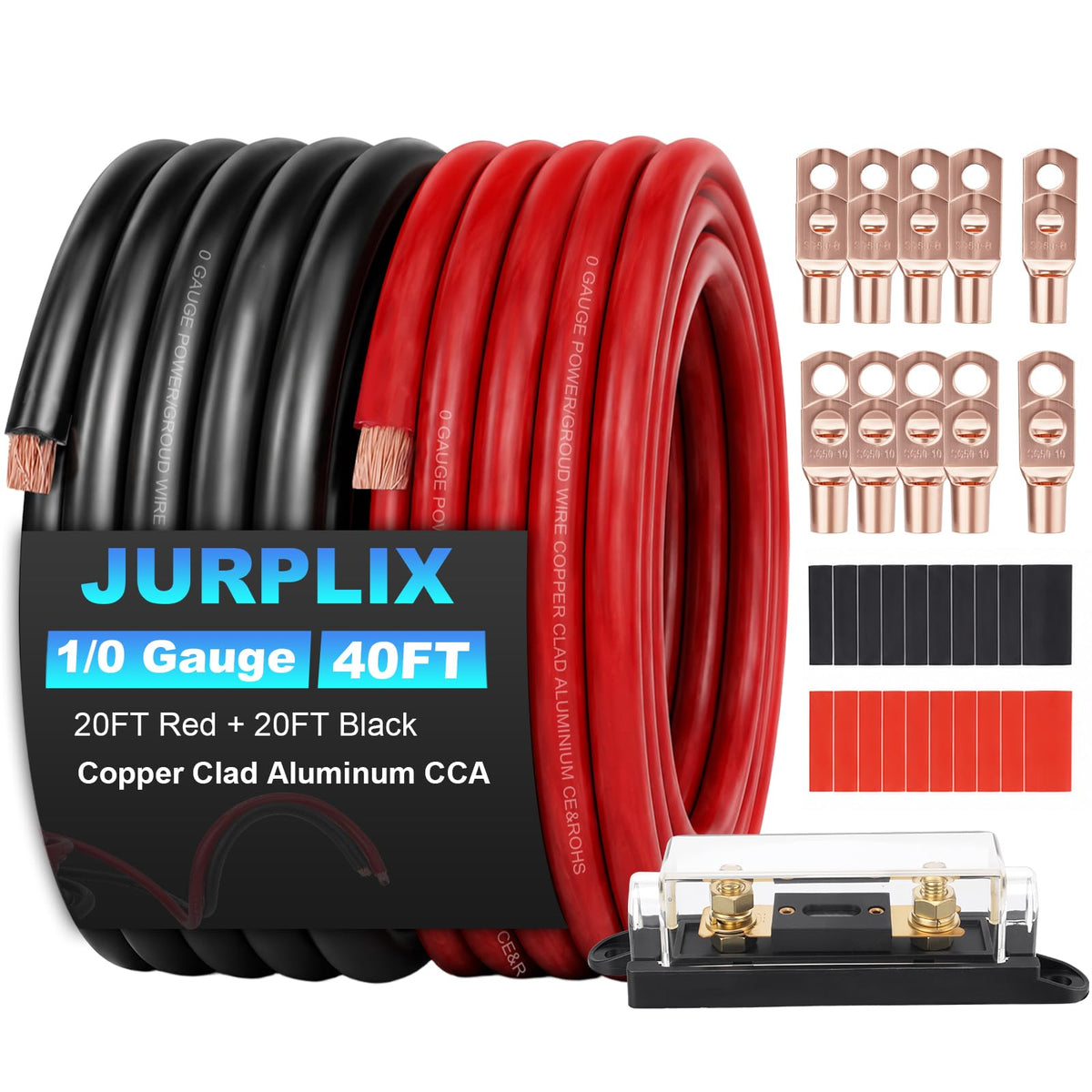 1/0 Gauge Copper Clad Aluminum Wire Kit with 250A ANL Fuse Holder X852917